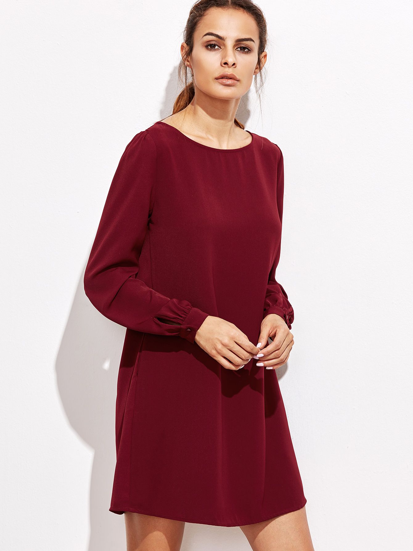 Burgundy Bishop Sleeve Swing Dress