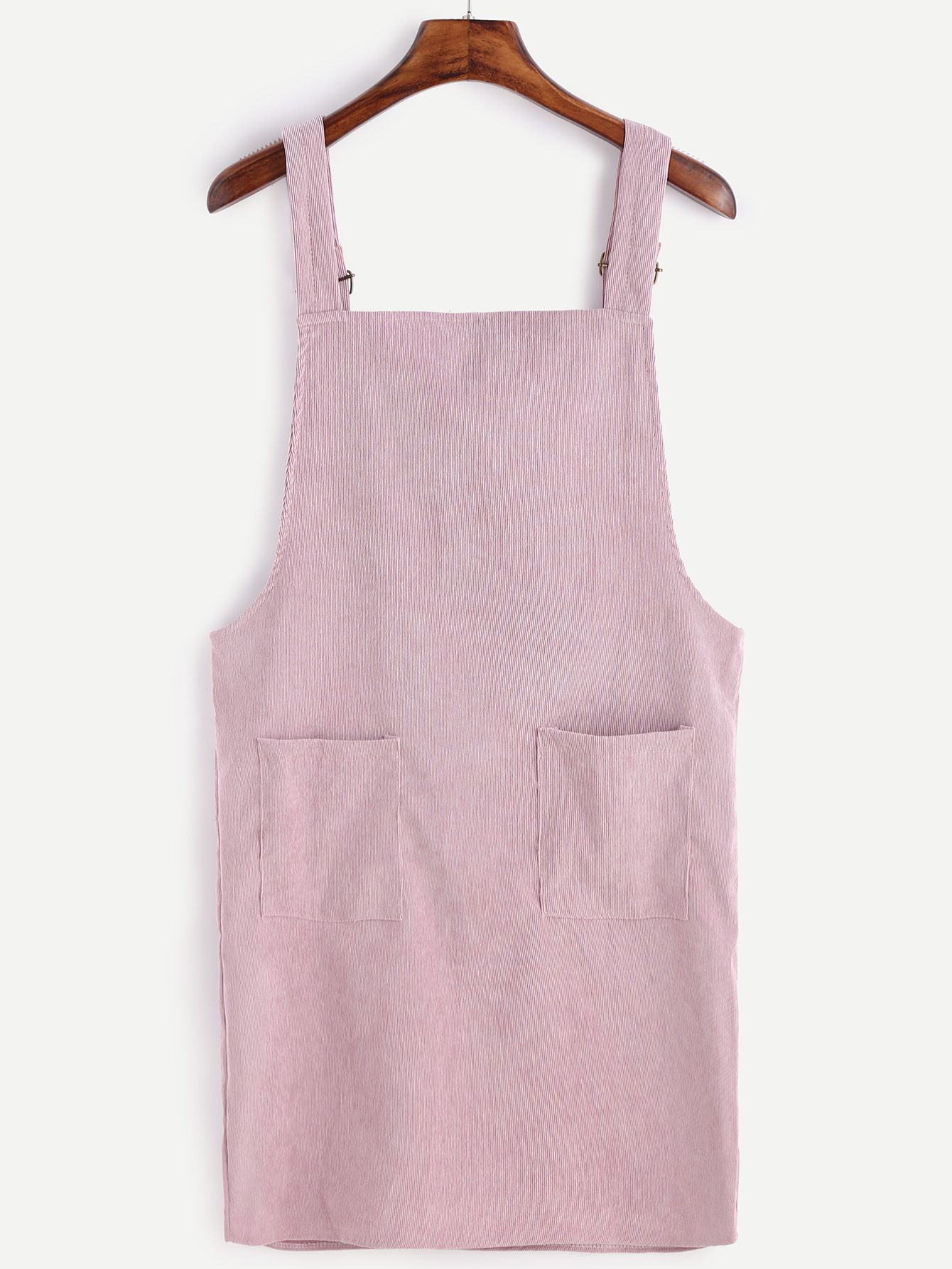 Pink Corduroy Overall Dress With Pocket