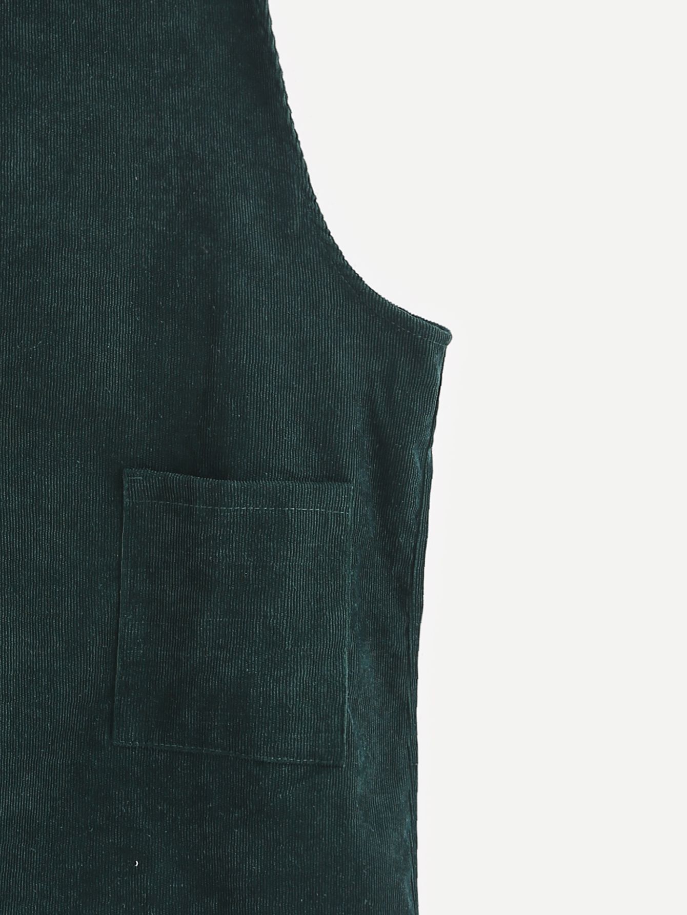 Dark Green Corduroy Overall Dress With Pocket