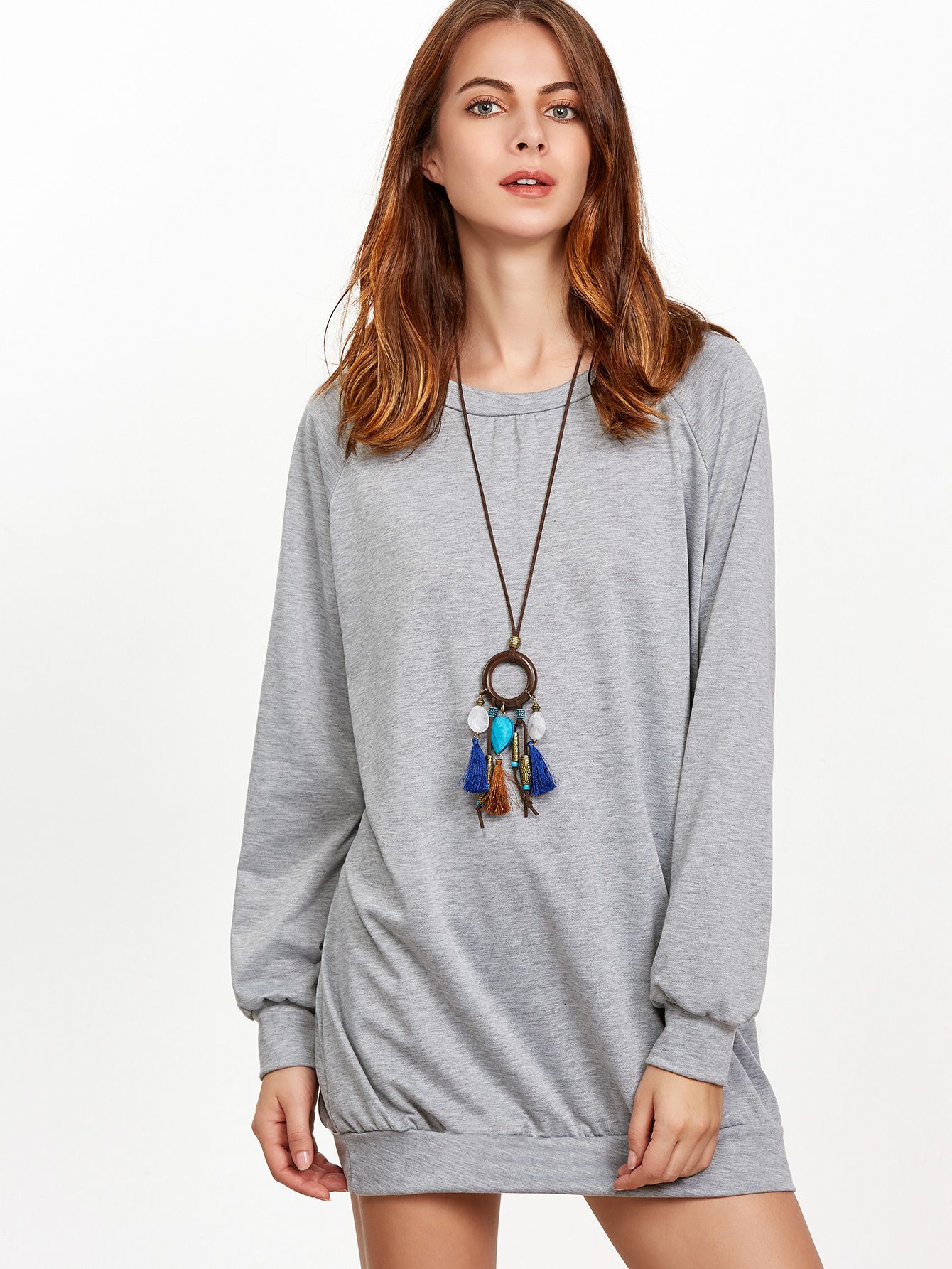 Grey Raglan Sleeve Sweatshirt Dress