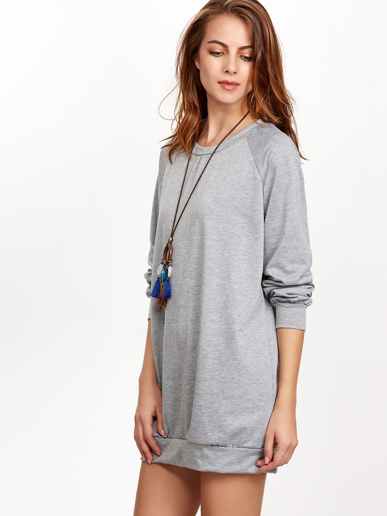 Grey Raglan Sleeve Sweatshirt Dress