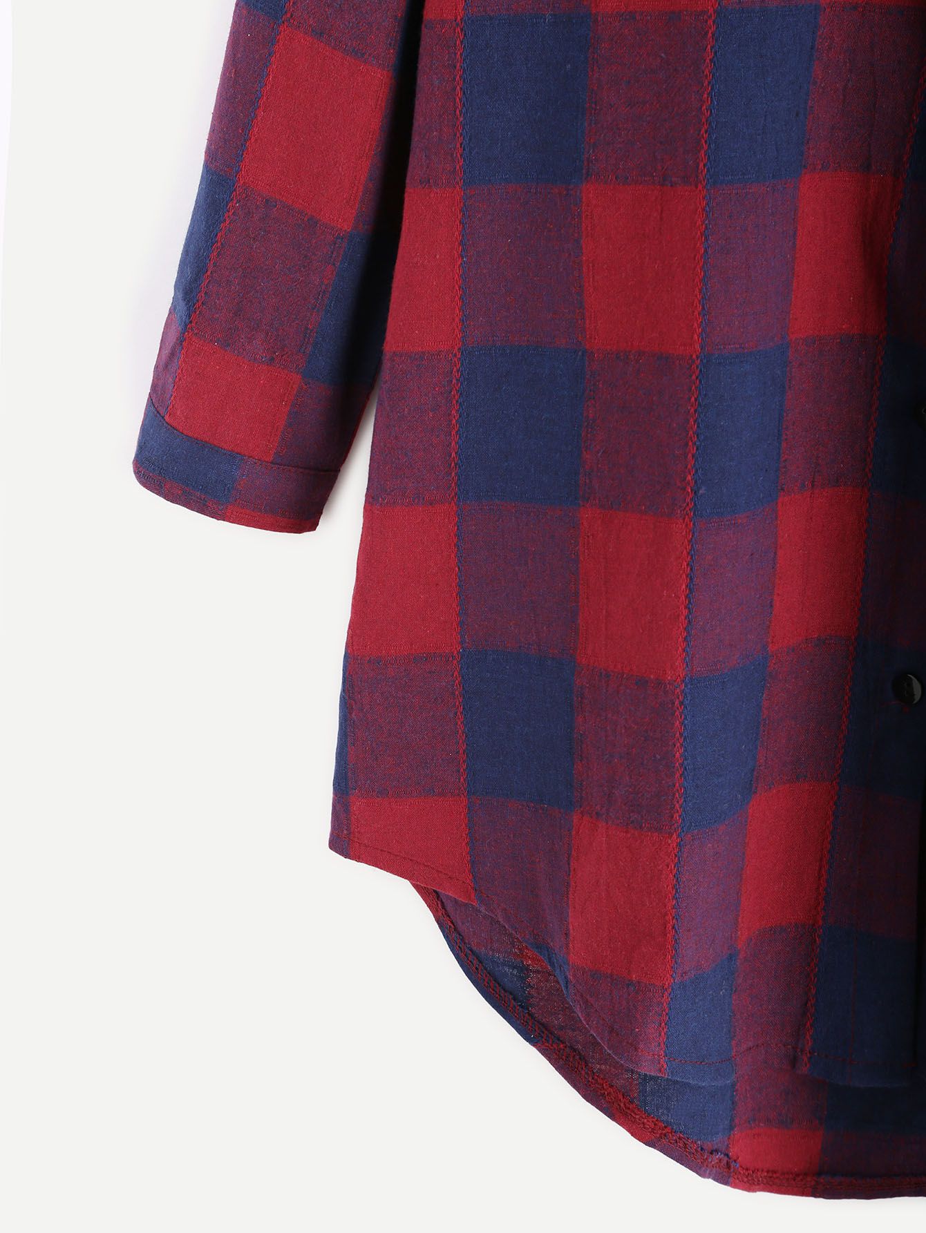 Check Plaid Drop Shoulder Curved Hem Shirt Dress