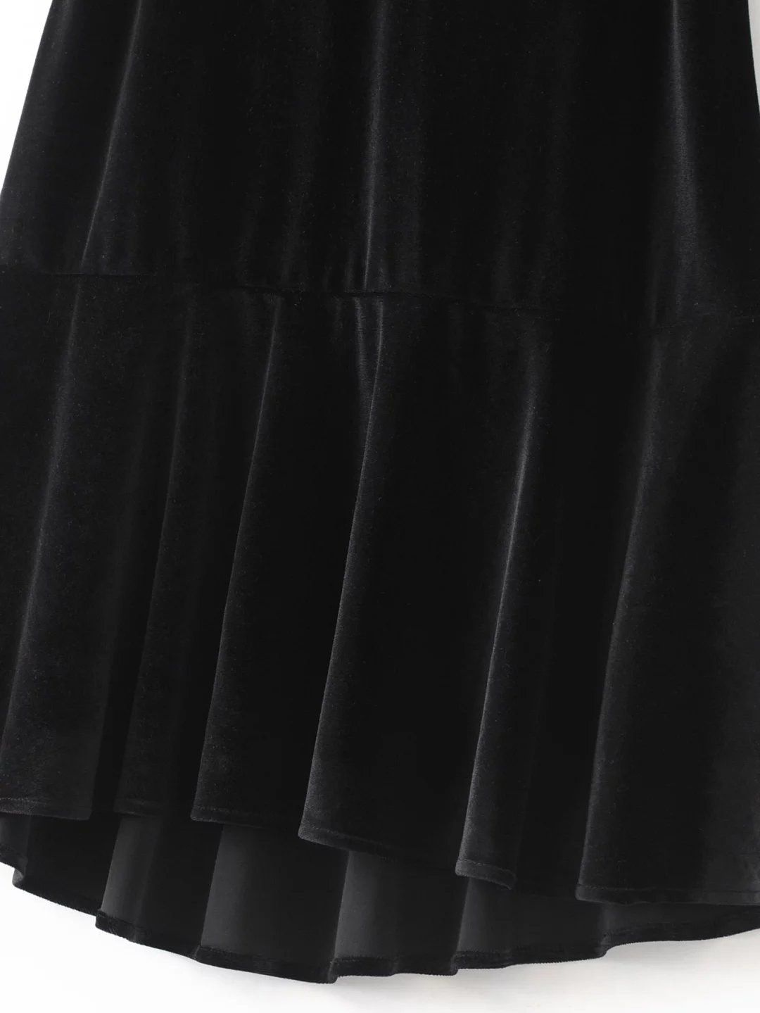 Black Keyhole Zipper Back Drop Waist Velvet Dress