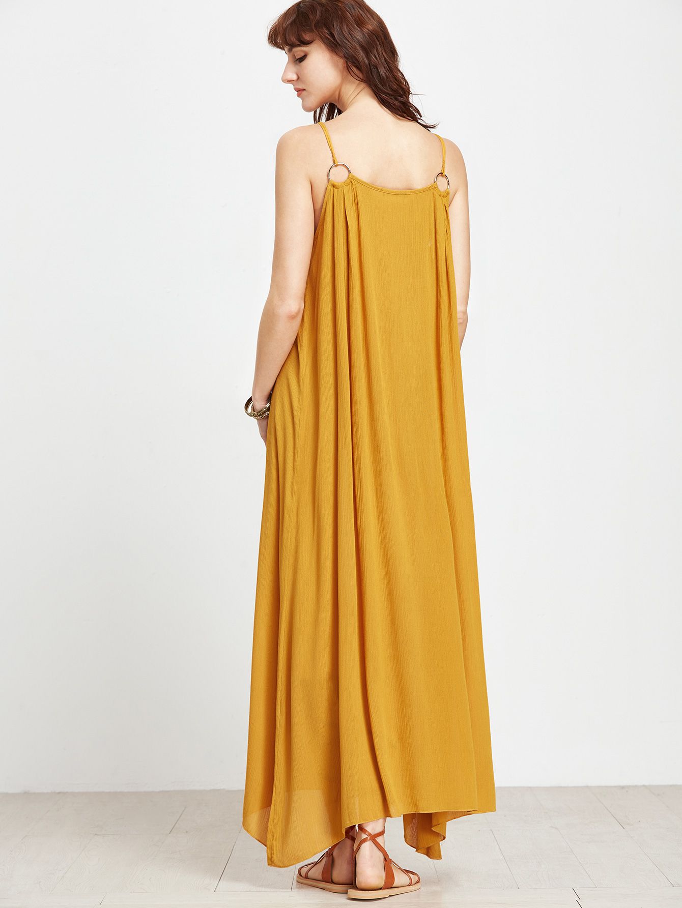 Yellow Spaghetti Strap Maxi Dress With Ring Detail