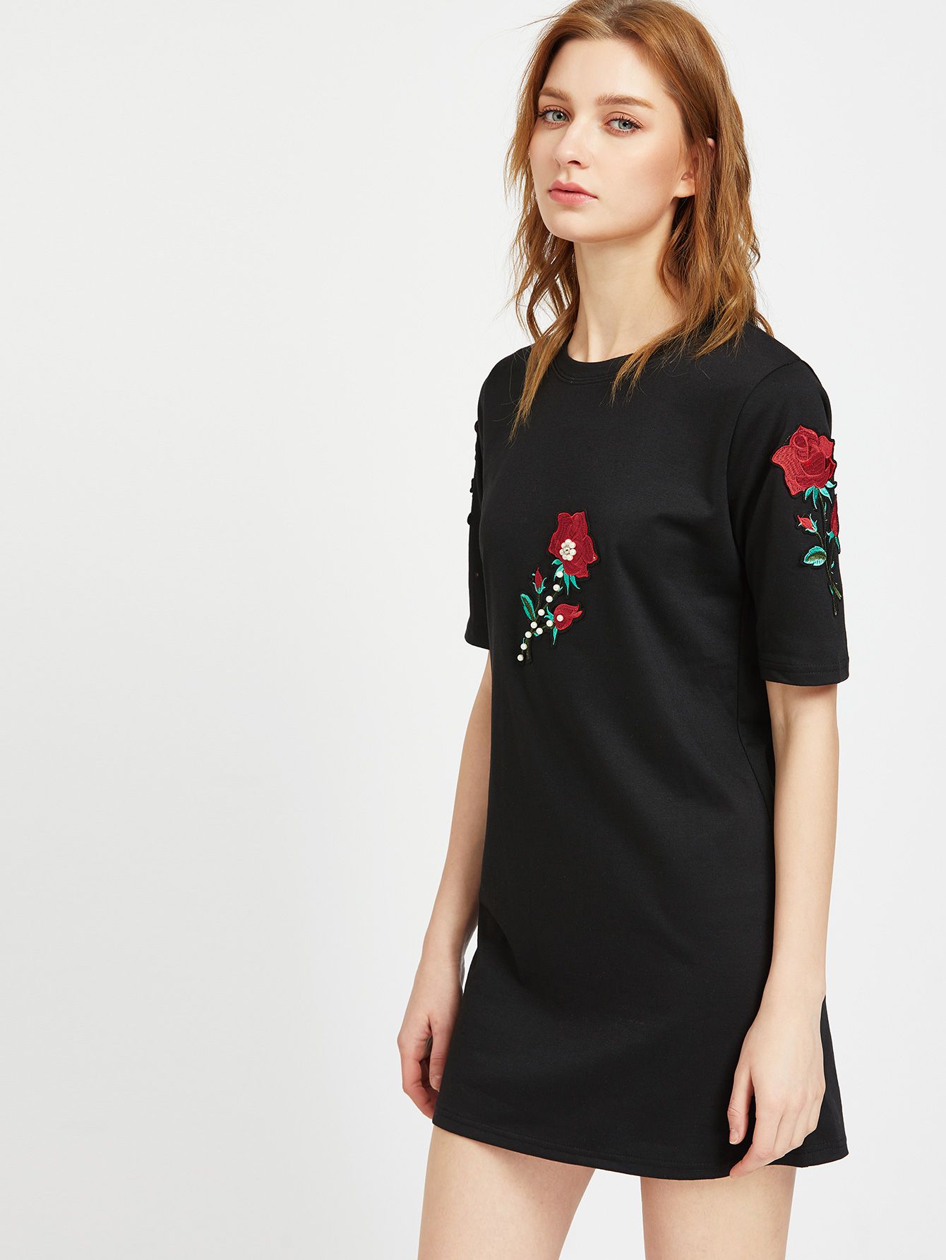 Black Embroidered Appliques Beading Dress