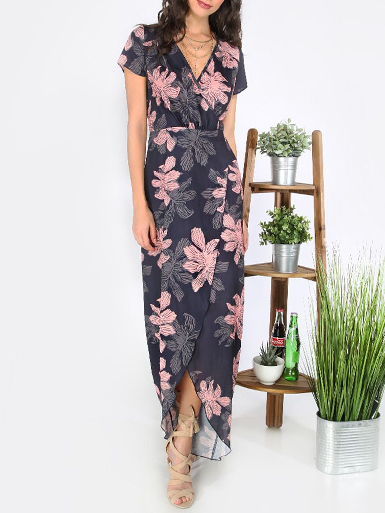 Multicolor Print Tie Waist Split Maxi Dress